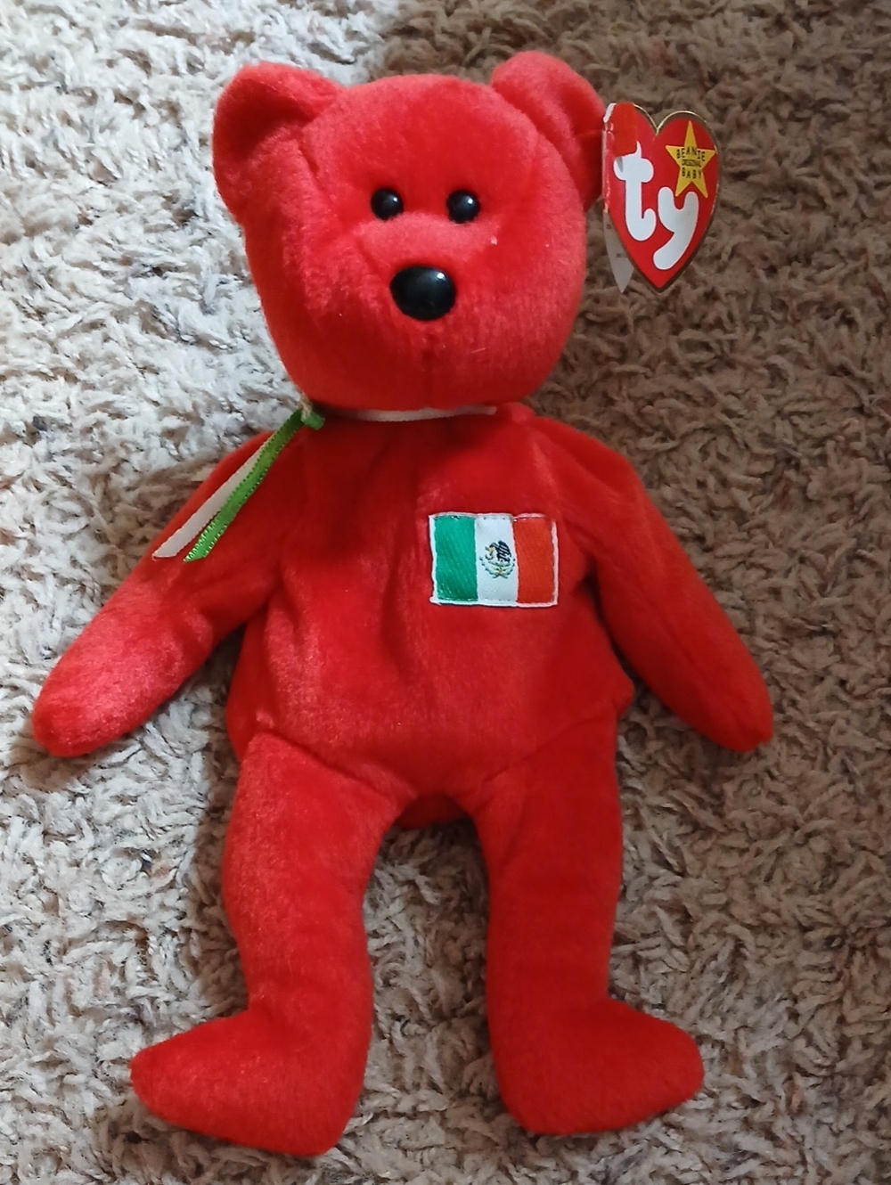 Ty Red Plush Bear with Mexico Flag Embroidery
